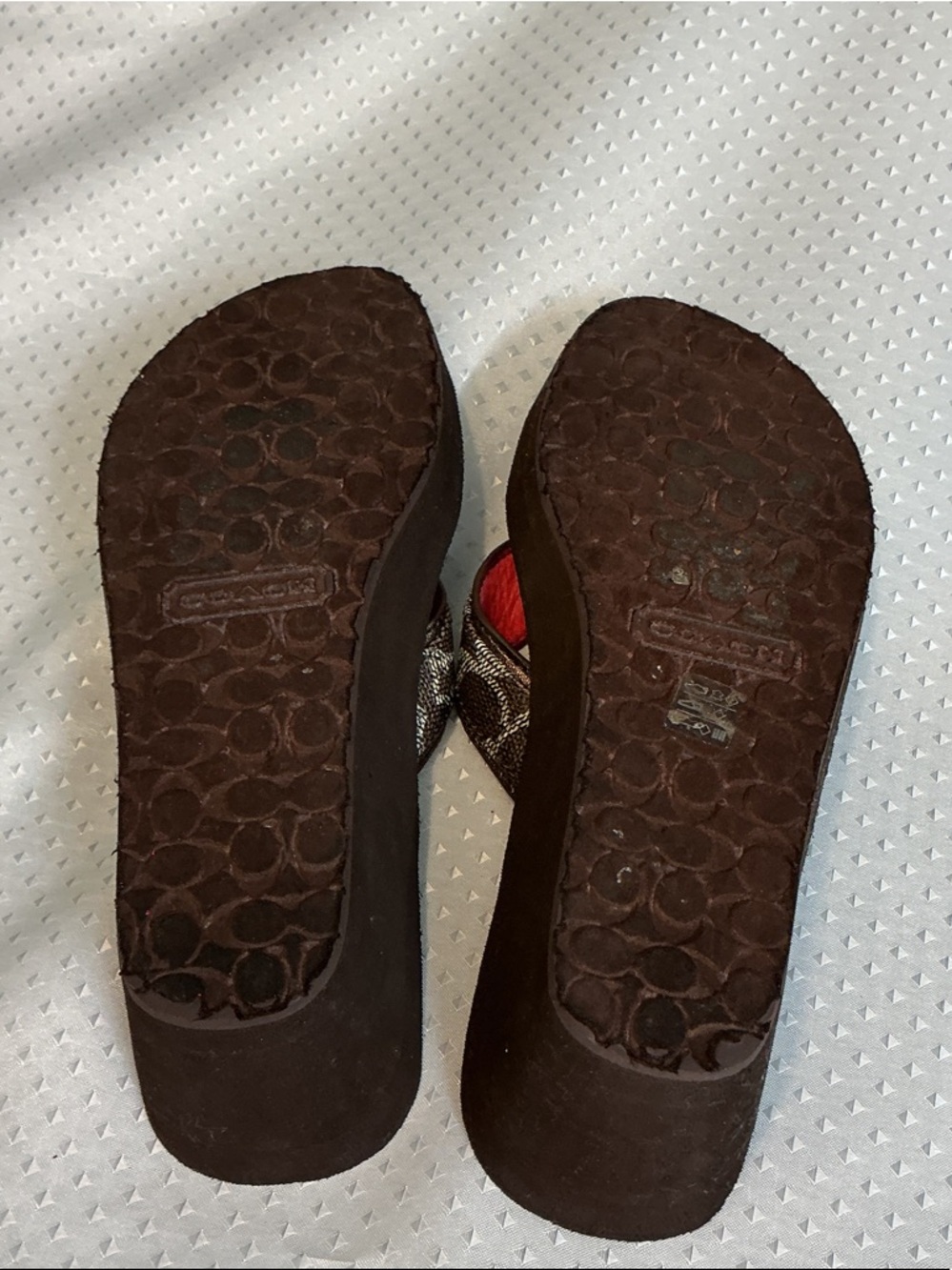 Coach Brown Metallic Signature Thong Sandals with Pink Accents - Picture 5 of 5